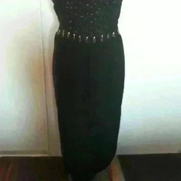 Vintage sexy party/cocktail statement beaded black bodycon midi dress S - Picture 3 of 5
